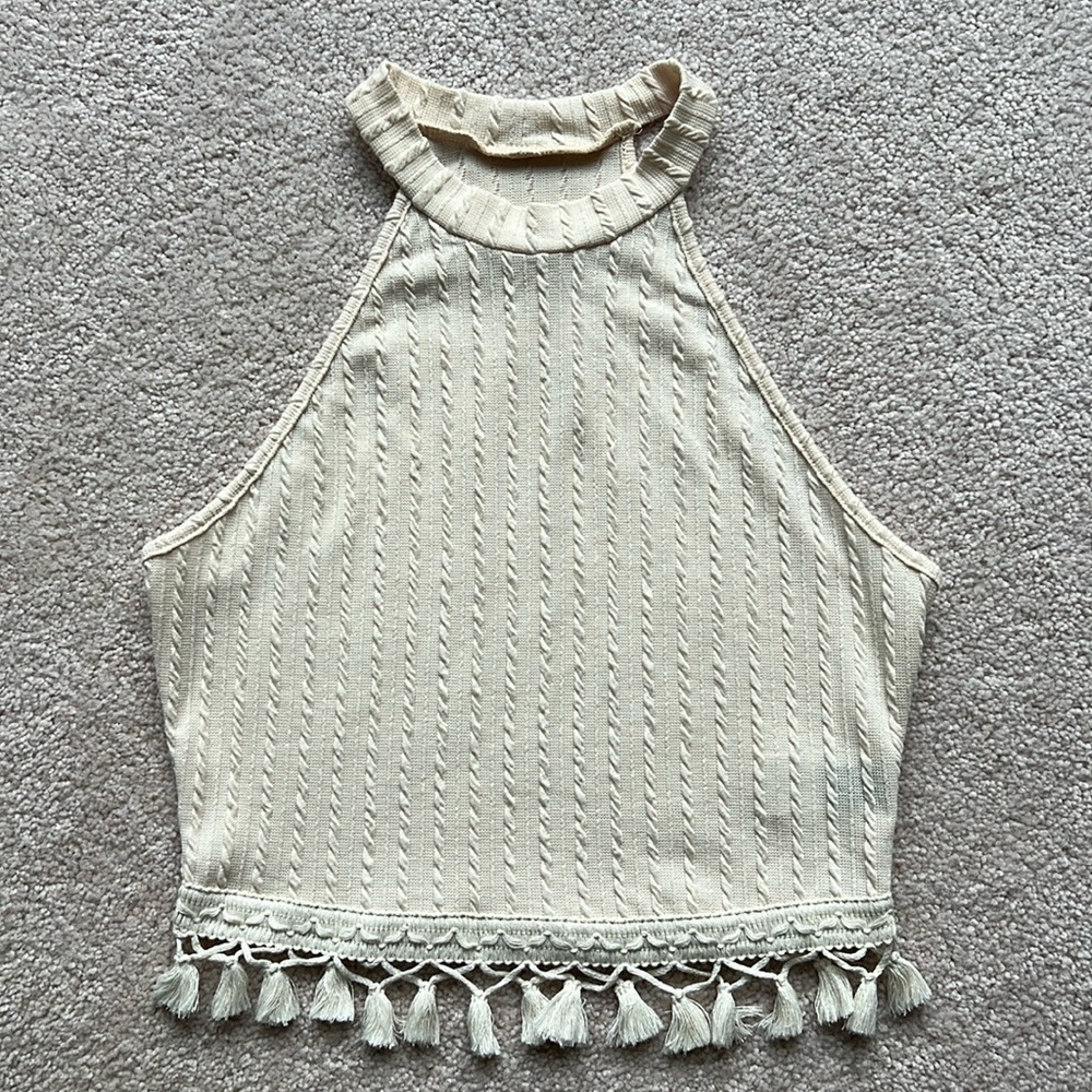 (NWOT) Shein Beige Tassel Trim Halter Top